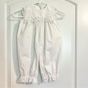 VTG Lavender Blue Brand 1980s Girl's 12m White Cotton Blend Romper w/ Lace